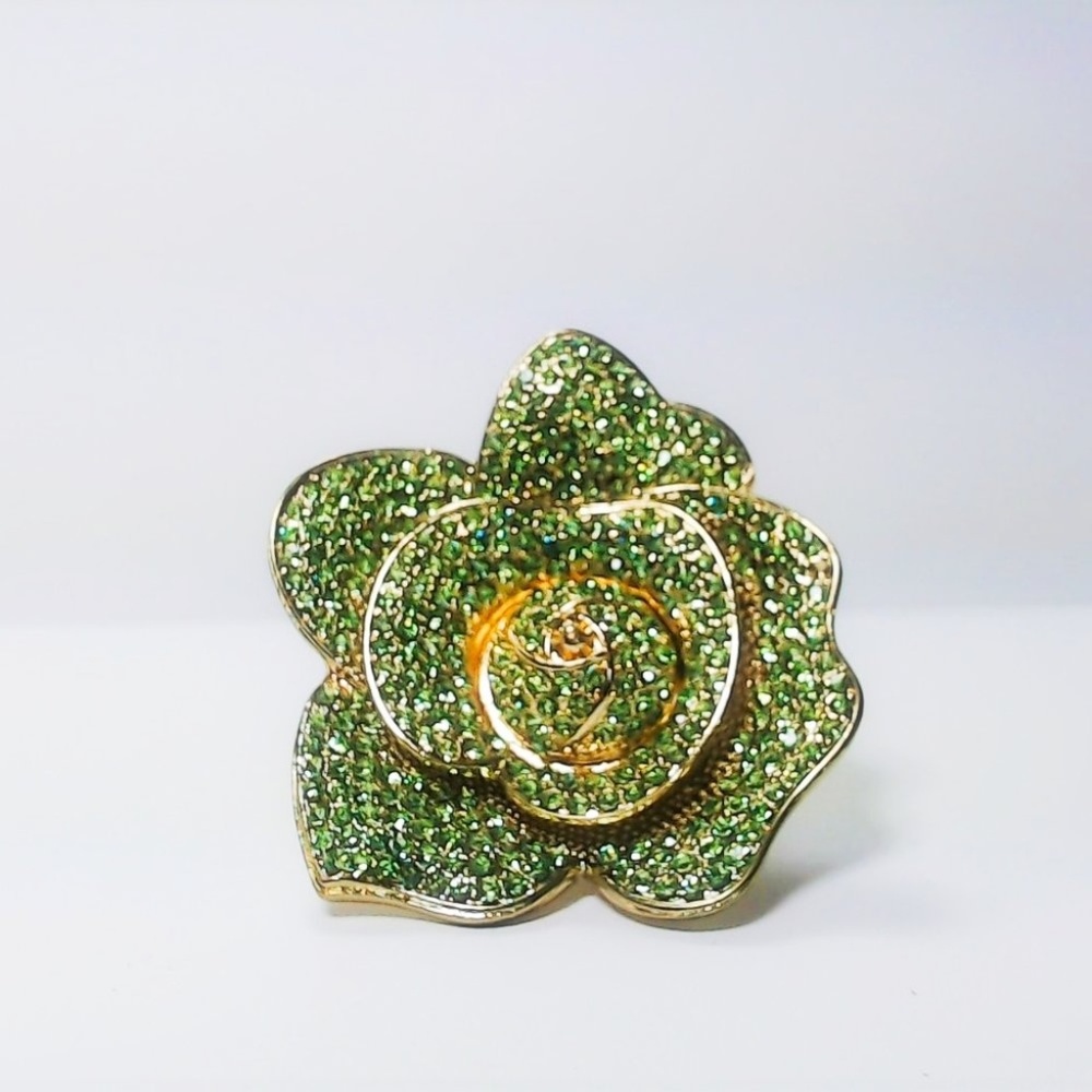Green Peridot green Crystal Flower Free Size ring